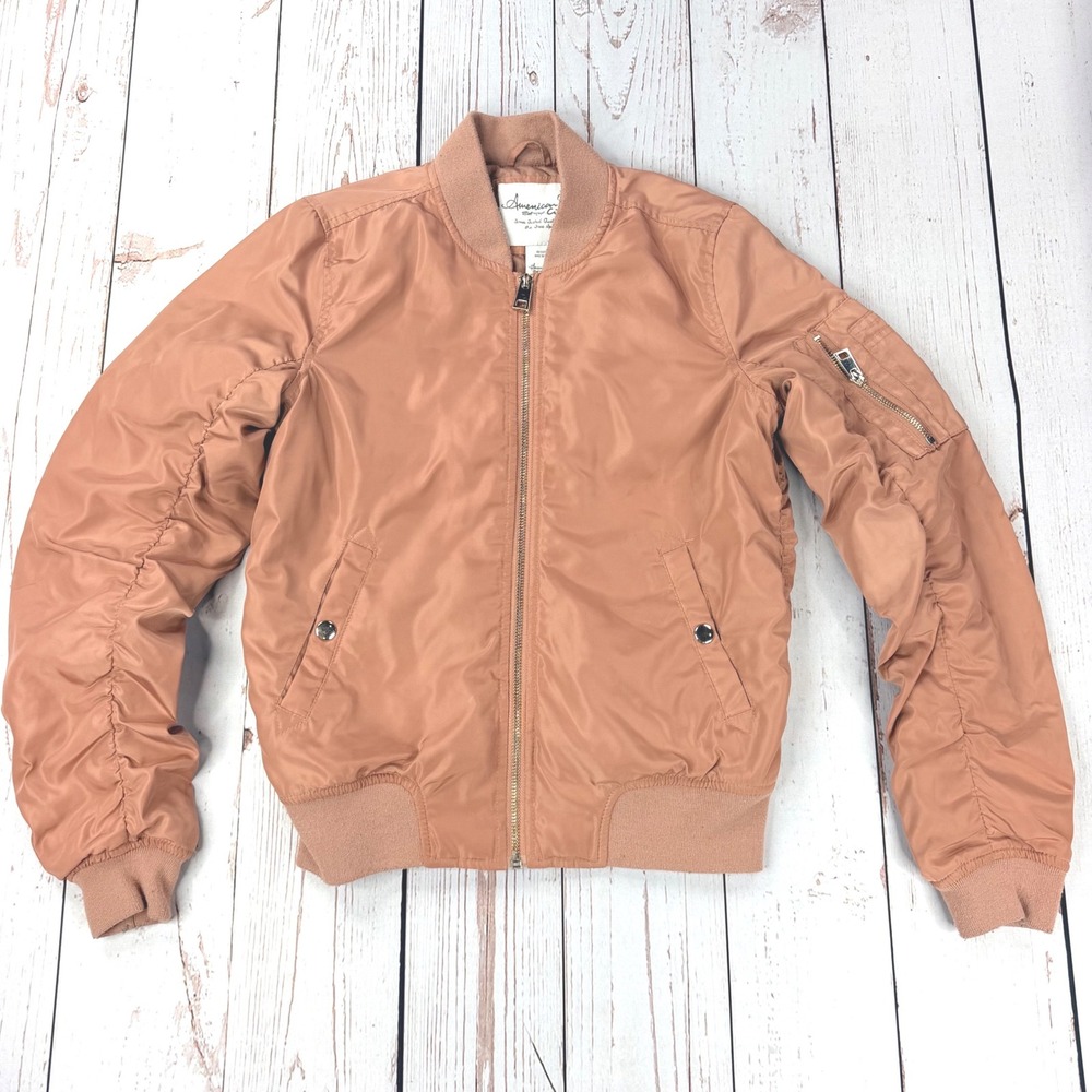 American Rag Cie Womens Rust Orange Ruched Sleeve Bomber Jacket S S/738502